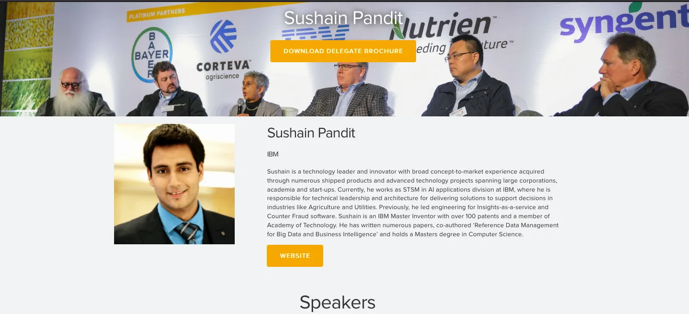 Agriculture conference speaker profile for Sushain Pandit
