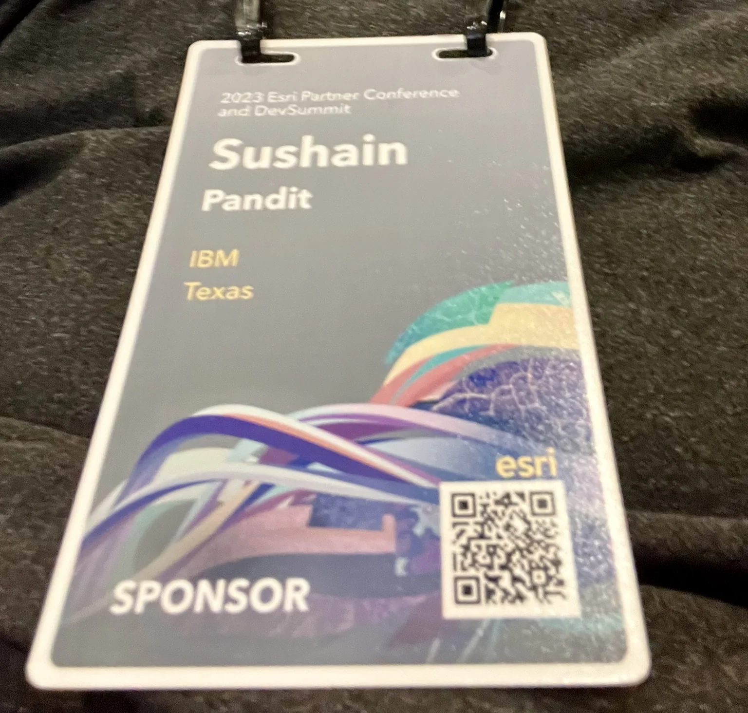Sushain Pandit's 2023 Esri Partner Conference sponsor badge