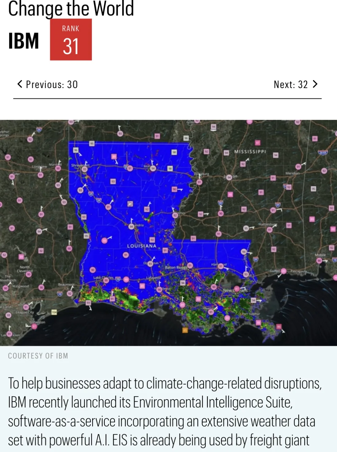 Recognition of IBM Environmental Intelligence Suite with a climate-risk map